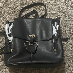 Bioworld Black Faux Leather Mickey Mouse Backpack